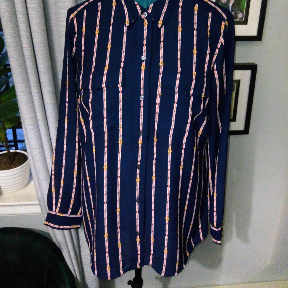 Natuical Striped Collared Blouse by Charter Club Sz Large NWT - Picture 6 of 15